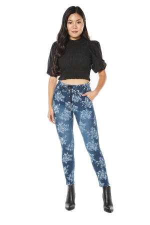 Juicy Couture Laguna Floral Drawcord Waistband Slim Παντελονι γυναικεια ανοιχτο μπλε | WNTJ-21653