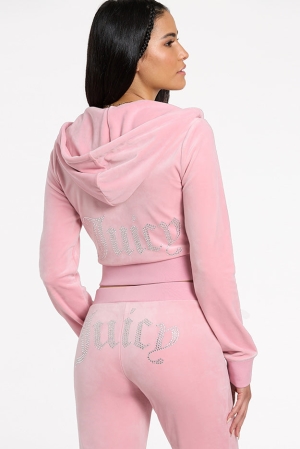 Juicy Couture OG Big Bling Velour Φουτερ με Κουκουλα γυναικεια ροζ | EIDC-61357