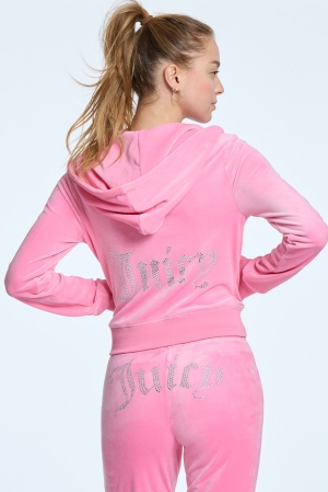 Juicy Couture OG Big Bling Velour Φουτερ με Κουκουλα γυναικεια Hot Hot | GMAZ-97645