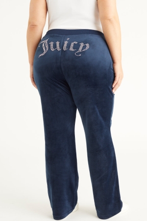 Juicy Couture Plus-Size OG Big Bling Velour παντελονι φορμας γυναικεια μπλε | GQNK-07864