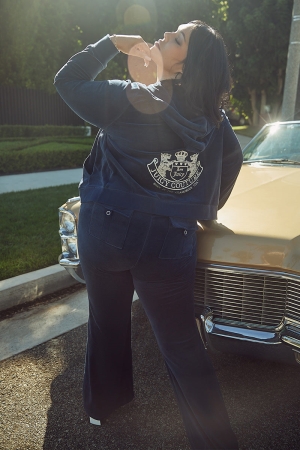 Juicy Couture Plus-Size Scottie βαμβακερα Velour Φουτερ με Κουκουλα γυναικεια μπλε | YHVX-60482