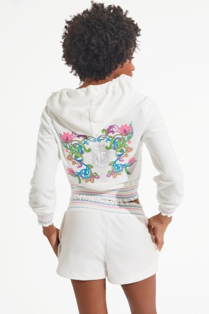 Juicy Couture Retro βαμβακερα Velour Φουτερ με Κουκουλα γυναικεια ασπρα | VOKD-15236