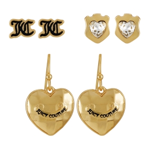 Juicy Couture Studs and Heart Hoop Trio Set Σκουλαρικια γυναικεια χρυσο χρωμα | REQI-21738