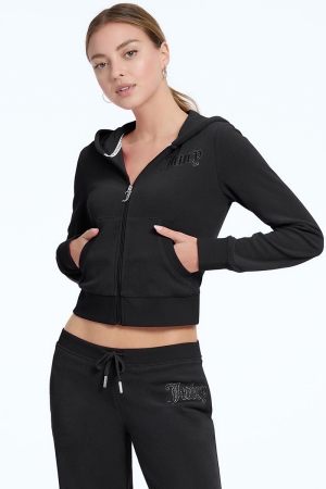Juicy Couture Tonal Towel Terry Zip-Up Φουτερ με Κουκουλα γυναικεια Liquorice | YLRS-38916