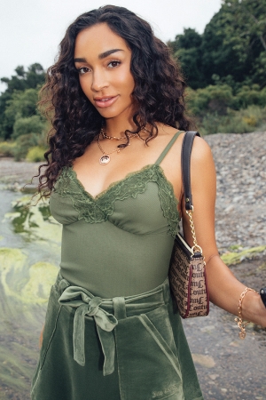 Juicy Couture δαντελα Trim Cami Αριστος γυναικεια Super Greens | DQRC-54183
